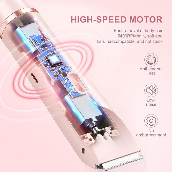 Dermave Bikini Shaver,2 in 1 Dual Head Bikini Trimmer & Body Shaver, Painless Hair Removal with Silky Glow Finish, Cordless & Waterproof Electric Trimmer for Women,Pink