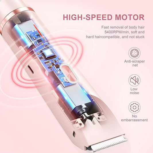 Dermave Bikini Shaver,2 in 1 Dual Head Bikini Trimmer & Body Shaver, Painless Hair Removal with Silky Glow Finish, Cordless & Waterproof Electric Trimmer for Women,Pink