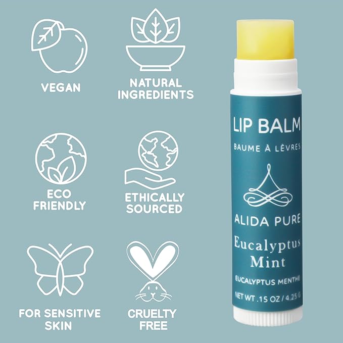 Eucalyptus Mint Lip Balm Collection, Vegan Lip Balm Set, Beeswax Free, with Avocado Oil, Organic Jojoba Oil, and Vitamin E, Natural Moisturizer for Dry, Chapped Lips, 3 Tube Set