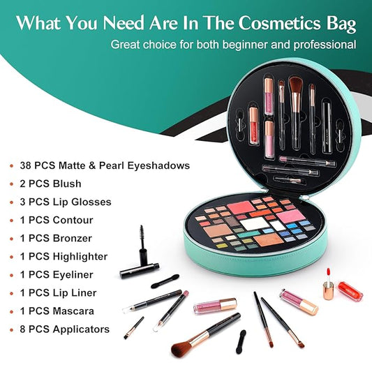 Color Nymph All In One Makeup Kit For Teens With Portable Cosmetics Bag, Multiple Makeups For Begginers As Christmas,New Year,Birthday Gift Included 38-Colors Eyeshadows Lipglosses Brushes(Green)