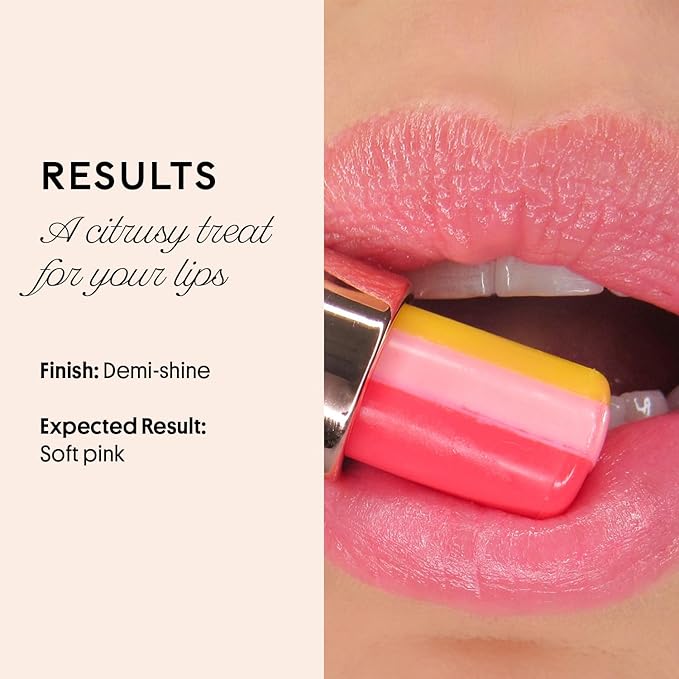 Winky Lux Pink Lemonade Tri-Color Tinted Lip Balm – Lip Care with Jojoba Oil & Vitamin E, Sheer Tint, Juicy Citrus Scent, Softens and Hydrates Dry Lips