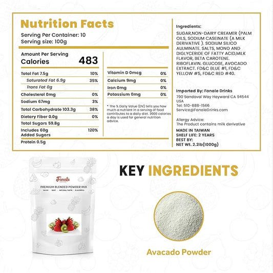 Fanale Premium Avocado Bubble Tea Flavoring Powder | Perfect for Baking, Smoothies, Desserts and Drinks | Instant Flavoring Powder for Boba Milk Tea - 2.2 Pounds (Pack of 1)