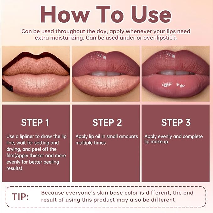 Nude Plum Peel Off Lip Liner Stain Tattoo with Nude Pink Lip Gloss Glow Oil, Non-Stick Cup High Shine Lip Combo Waterproof Long Wear Lightweight Glossy Lipstick Makeup
