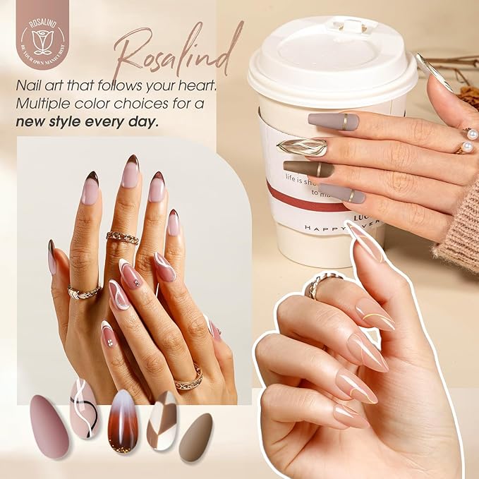 ROSALIND Nude Brown Gel Nail Polish Set, 8 Colors White Nude Brown Gel Polish, Beige Tan Caramel Coffee Gel Polish Collection Nail Art Gift DIY at Home