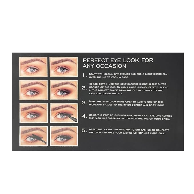 Natural Complete Eye and Lip Set - Includes Eyeshadow Palette, Eye Liner, Mascara, Lip Oil - 4 pcs