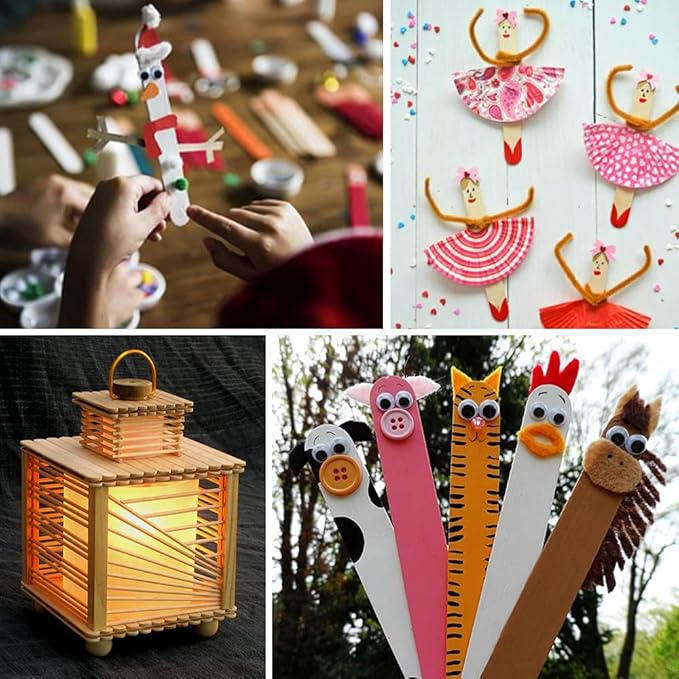 Mibly 4 Style 300 Pcs Assorted Wooden Wax Sticks for Body Legs Face and Small Medium Large Sizes Eyebrow Waxing Applicator Spatulas for Hair Removal or Wood Craft Sticks