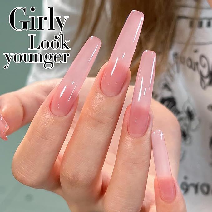 Double Rhythm 0.5Oz Translucent Gel Polish Sheer Neutral Natural Light Milky Same Color Same Bottle 15ML Jelly Gel Polish Art DIY at Home (Milky Pink-A1401)