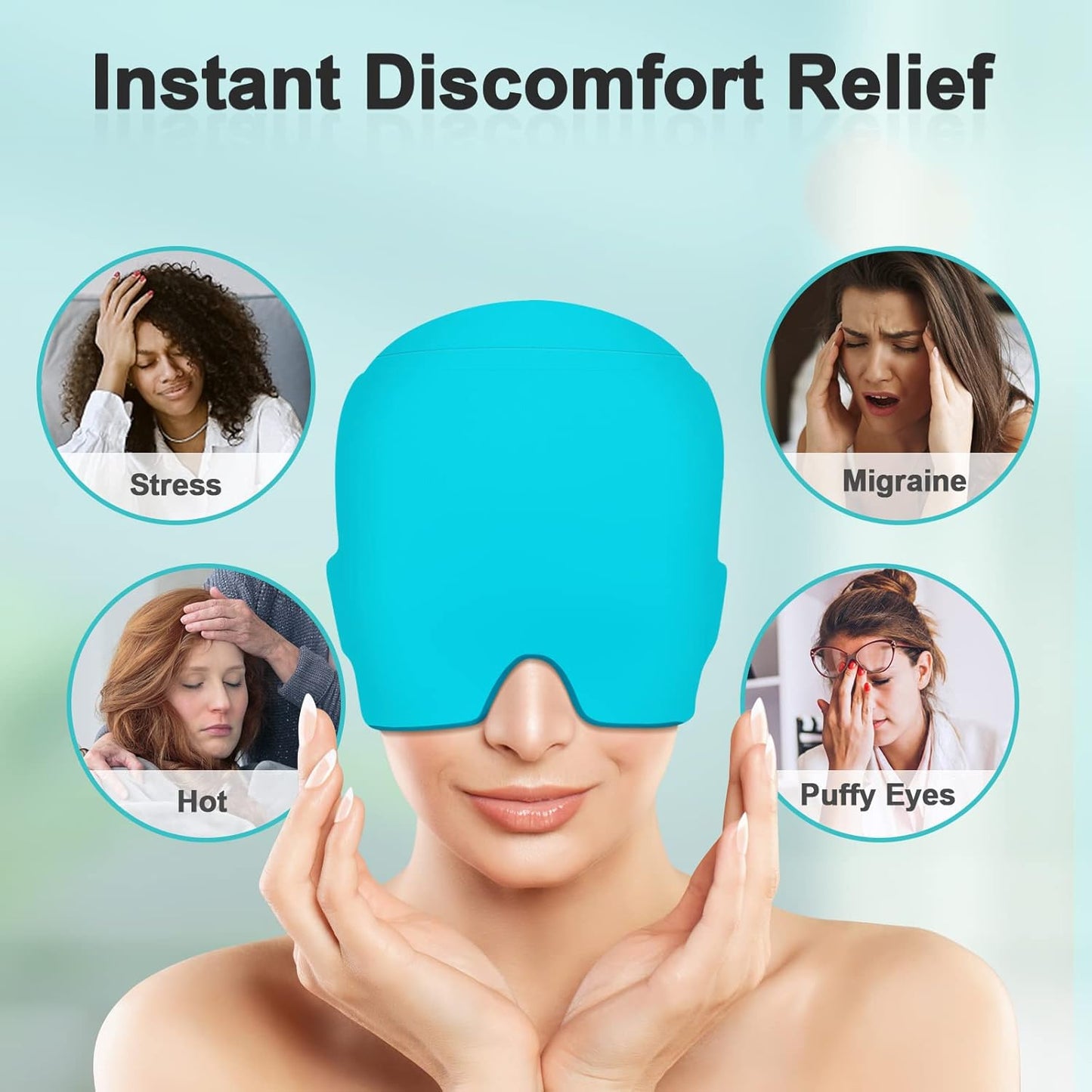 Migraine Relief Cap with Gel Top Coverage, Headache Relief Hat for Migraine Sinus Tension Stress Pain Relief, Migraine Ice Head Wrap Ice Gel Packs Hot Cold Therapy Headache Relief Cap