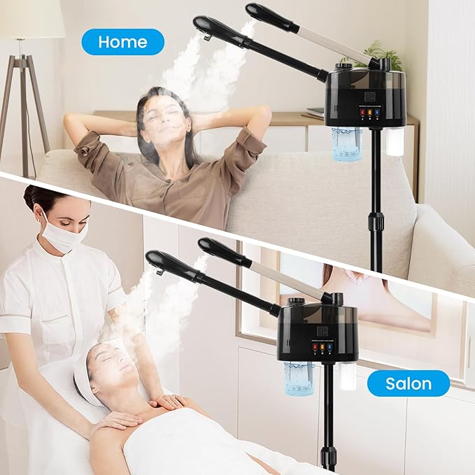 Professional Facial Steamer, Hot&Cold Mist Facial Steamer, Facial Humidifier on Wheels, Esthetician Steamer for Facial Deep Cleaning and Moisturize, Suitable for Spa, Salon and at Home Use