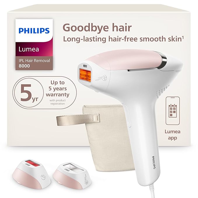Philips Lumea 8000 Series IPL Hair Removal Device - Alternative to Laser Hair Removal, SenseIQ Technology and Lumea App, 2 Attachments for Body & Face, for Women & Men, BRI932/03