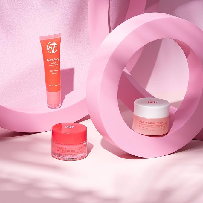 W7 Sweet Dreams Lip Care Trio - 3 Piece Set - Overnight Lip Mask, Lip Balm & Lip Scrub - Strawberry