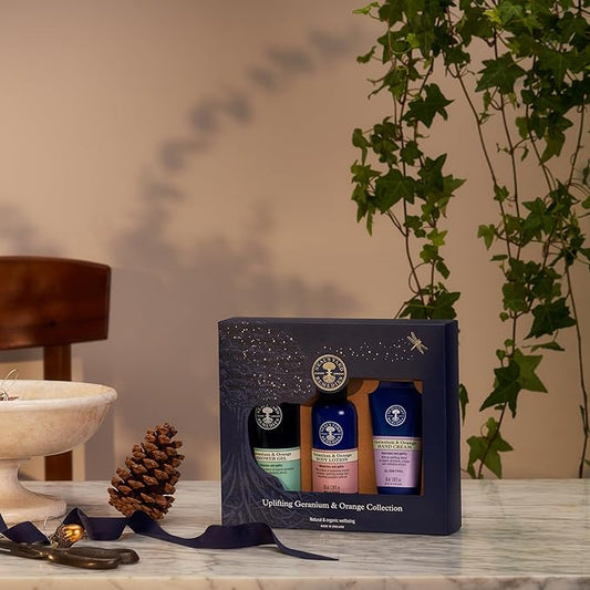 Neal's Yard Uplifting Geranium & Orange Collection with Geranium Essential Oil, For All Skin Types, Vegetarian Approved, Cruelty Free, 3 Piece Set