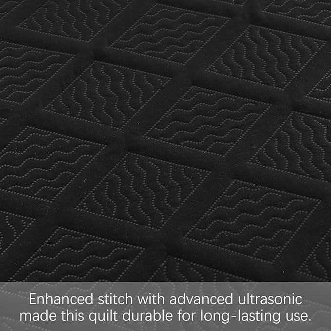 Yiran Black Quilt Set King Size Bedding Set Fall Bedspreads Embossed Diamond Pattern 3 Piece Soft Microfiber Coverlet for All Season with 2 Pillow Shams (King, 106x96 Inch)