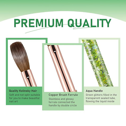 Acrylic Nail Brush Size #12, KEMEISI 100% Pure Kolinsky Nail Art Brushes Sturdy Handle Oval Shaped Acrylic Powder Nail Design Tools for Professional Manicure DIY Home Salon (Green)