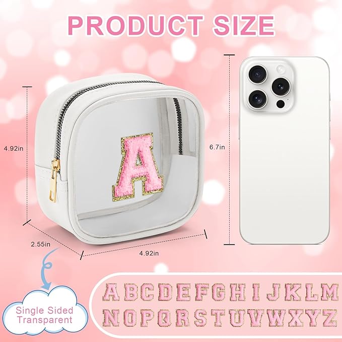 YOOLIFE Initial Make Up Bag Travel Toiletry Bag, Clear Makeup Bag Preppy Cosmetic Bags Organizer Travel Essentials Gifts for Women Teen Girlfriend Teacher Mom Birthday Mothers Day Gifts White J