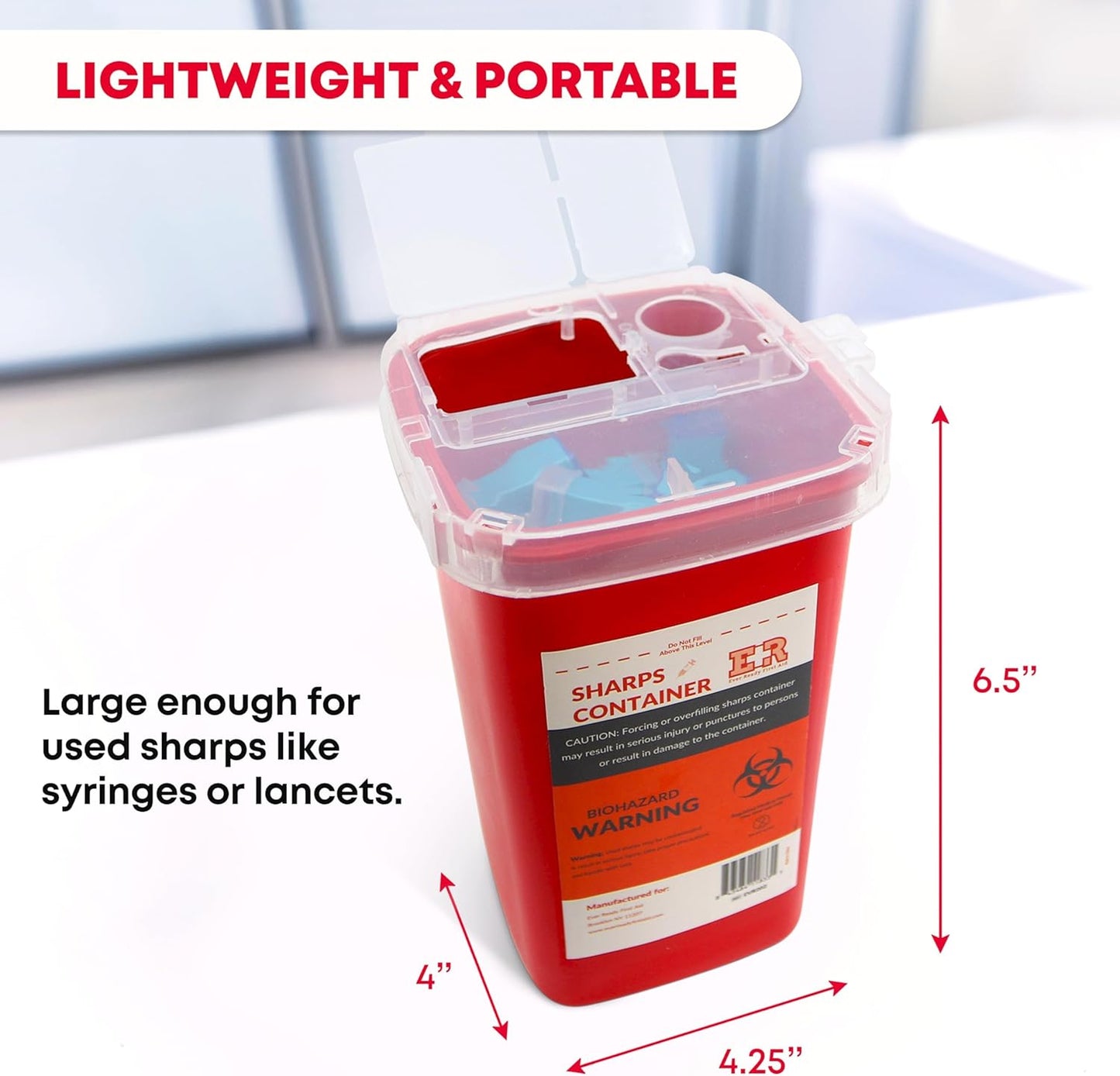 Sharps Container with Split Lid Design and Locking Mechanism for Safe Needle, Syringe, and Lancet Disposal - Puncture-Resistant, Leak-Proof, 1 Quart - 100 Count