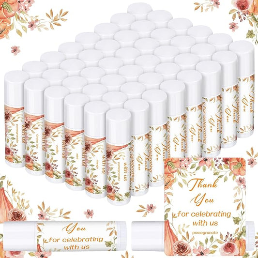 Dunzy 50 Pcs Thank You Gift Lip Balm Bulk Baby Shower Party Favors Bridal Shower Favor Lip Care with Assorted Fruit Flavors Thank You Lipstick for Guest Basket Gift Stuffer (Pumpkin)