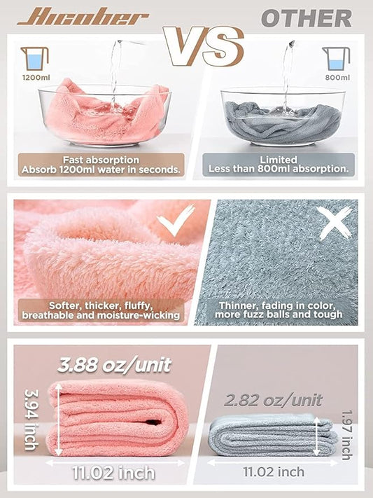 Hicober Microfiber Hair Towel, 3 Packs Hair Turbans for Wet Hair, Drying Hair Wrap Towels for Curly Hair Women Anti Frizz (Pink,Blue,Green)