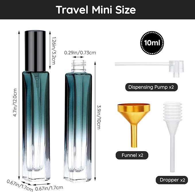 Segbeauty Green Glass Perfume Bottle Set, 10pcs 10ML Perfume Travel Refillable, 0.34oz Empty Atomizer Sprayer for Perfume Cologne Dispenser, Travel Sample Bottles Perfume Making Kit with Refill Tool
