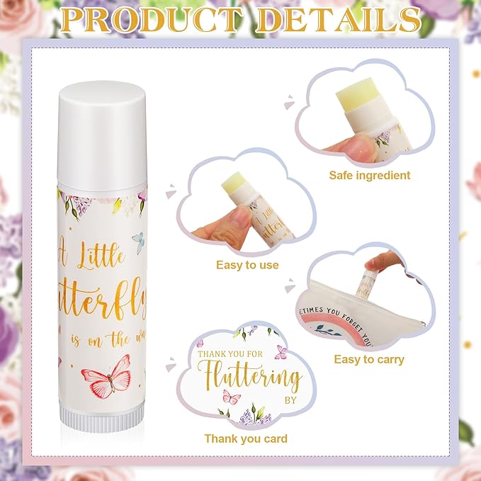 Fumete 50 Pack Butterfly Baby Shower Party Gifts Favors Bulk Lip Balms for Guests Boys Girls Neutral Gender Reveal Favors for Baby Shower Prizes Souvenirs Bags Stuffer Classroom Prizes