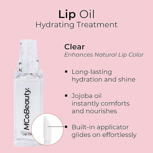 MCoBeauty Lip Oil Hydrating Treatment, Clear, Moisturizing Shine for Naturally Beautiful Lips, Vegan, Cruelty Free Cosmetics