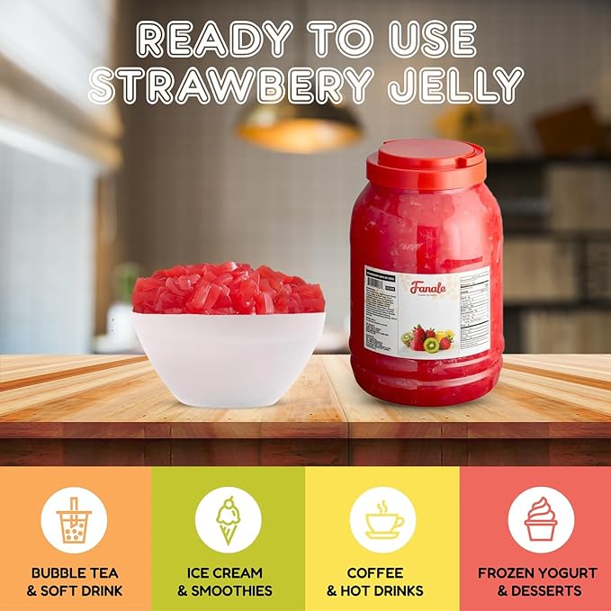 New Fanale Coconut Jelly Topping nata de coco for Boba Tea | Ice Cream | Yogurt | Smoothie | Milk Tea | Desserts Strawberry, 8.3 pound (Pack of 4) | JEL008-CS