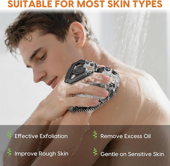 Soft Silicone Body Scrubber Brush, Non-Slip Handheld Cleansing Brush, Rich Foam, Deep Exfoliation, Brightening Skin, Comfortable Massage, for All Skin Types, Men and Women (Black)