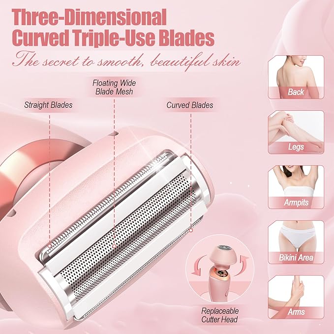 Livora Electric Shaver for Women, Bikini Trimmer for Women, Silk Glide Pro Shaver, Removable Head Electric Trimmer for Bikini, Pubic Hair, Legs, Body, Wet/Dry
