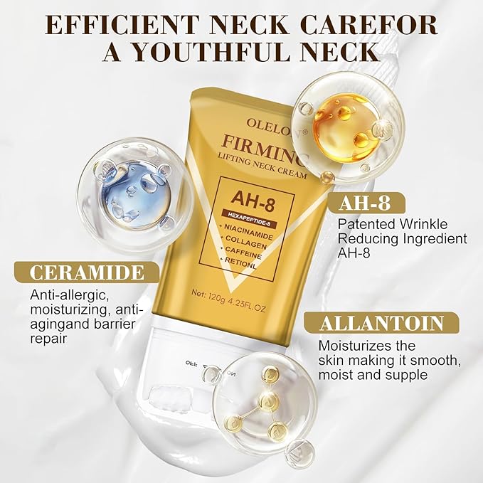 [2025 Upgrade] AH8 Firming Neck Cream with Roller - Tightening & Lifting Cream for Sagging Skin, 8-HA Clockwise Neck Cream for Face & Body Skin Tightening Cream with Massage Roller