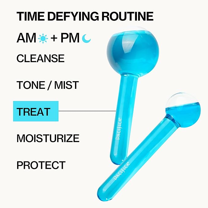 Pacifica Ice Roller Cryo Globes – Cooling Glass Facial Massager for Face, Eyes & Neck – Cold Therapy Beauty Tool for Puffy Eyes, Dark Circles, Redness, Wrinkles – Skin Care Gift for Women & Men