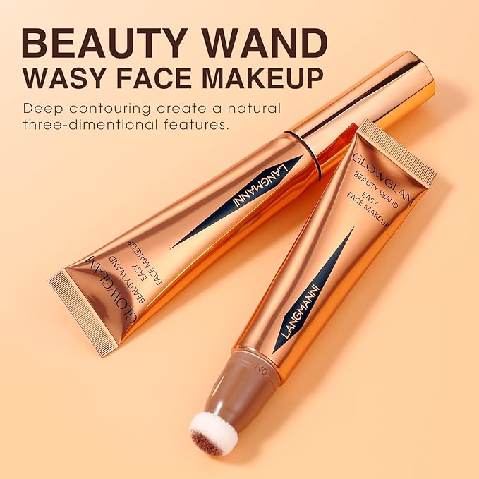 LANGMANNI Liquid Contour Beauty Wand, Face Concealer Contouring,Highlighter,Blusher Stick with Big Cushion Applicator.Cream Contour Stick For Finish Face Contour Makeup. (#04 Blush+#05 Highlighter)