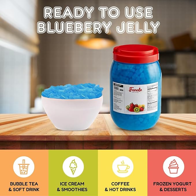 New Fanale Coconut Jelly Topping nata de coco for Boba Tea | Ice Cream | Yogurt | Smoothie | Milk Tea | Desserts (Blueberry Heart Shaped, 6.6 lb)