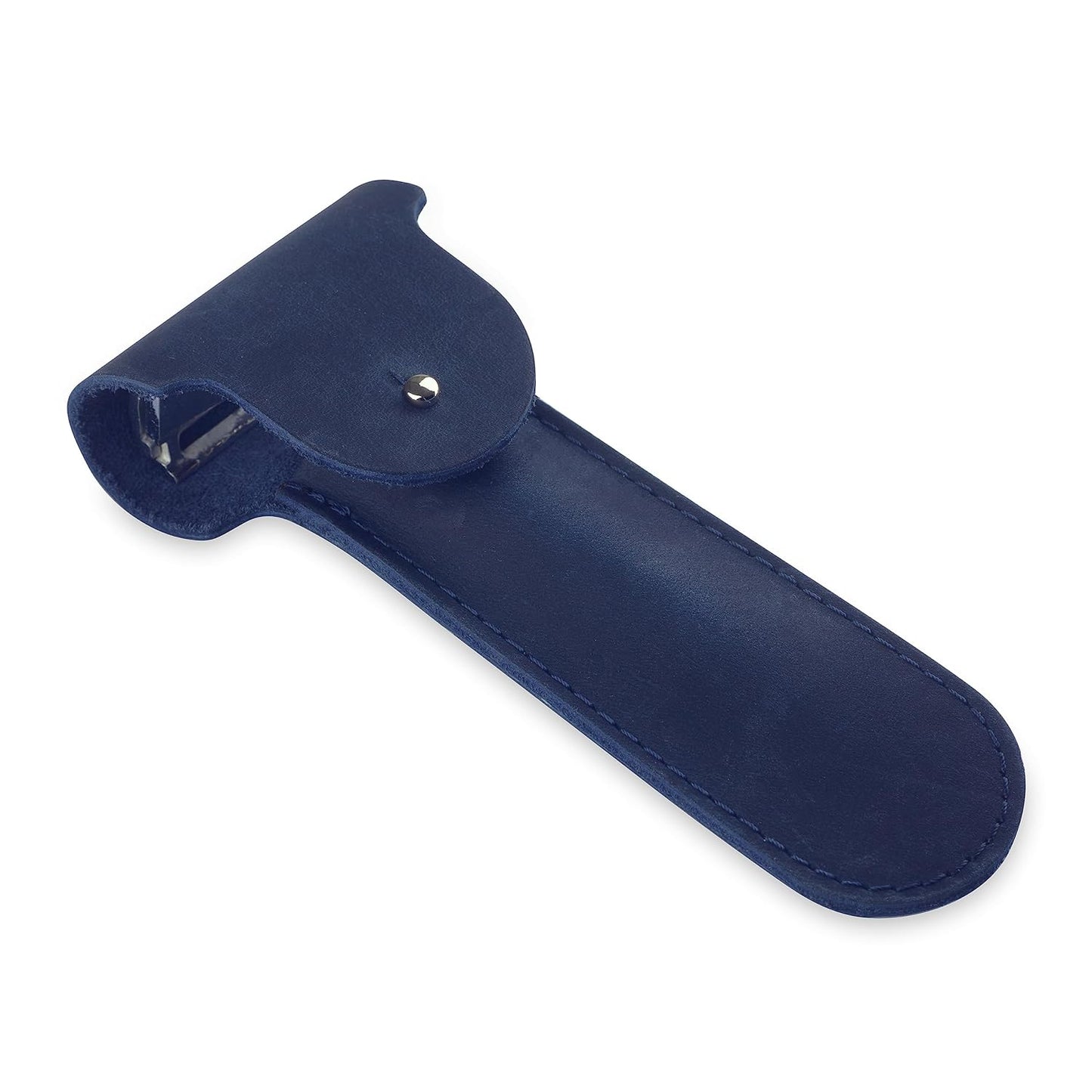 Safety Razor Head Protecting Leather Cover, Genuine Cowhide Leather Double Edge Safety Razor Case Accessories for Travel, Butterfly Razor Case, Soft Leather Double Edge Razor Case (Blue)