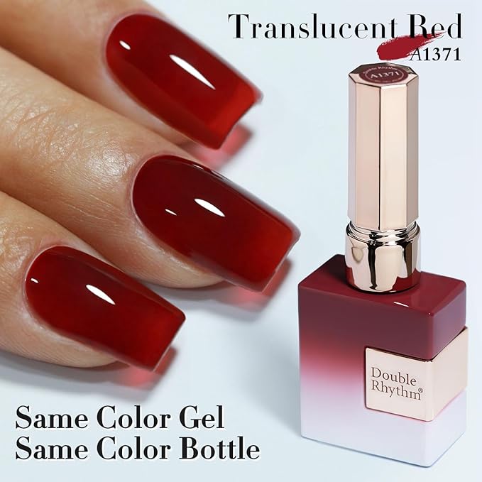 Double Rhythm 0.5Oz Jelly Gel Polish Translucent Sheer Neutral Natural Light Milky Same Color Same Bottle 15ML Nail Art DIY at Home (Blood Red-A1371)