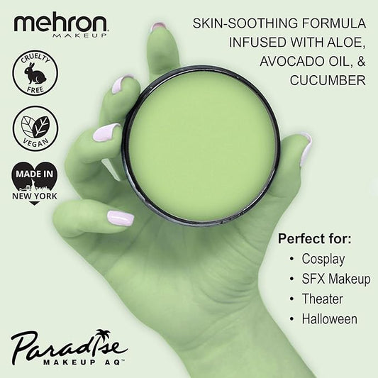 Mehron Makeup Paradise Makeup AQ Pro Size | Stage & Screen Performance, Face & Body Painting, Beauty, Cosplay, and Halloween | Water Activated Face Paint, Body Paint 1.4 oz (40 g) - Pastel Green