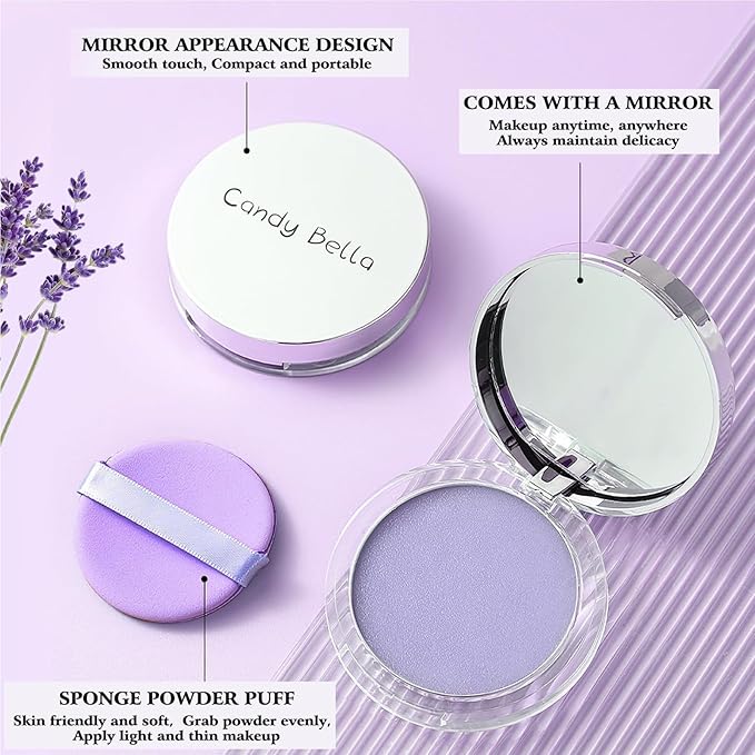 Chillab Lavender Matte Powder Oil Control Face Makeup Setting Powder, Chillab Polvo Compacto with Mini Powder Puff, for Silky Blurring Oil Control Long-Lasting Makeup