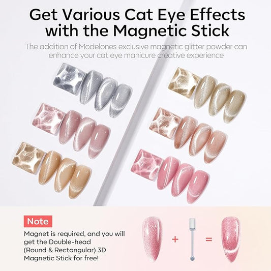 Modelones Cat Eye Gel Nail Polish Set, Holographic Glitter 6 Colors with Magnet, Sparkle Galaxy Series Nude Pink Gel Polish, Soak Off Led Gel Polish Kit, Nail Art, Salon DIY Gifts