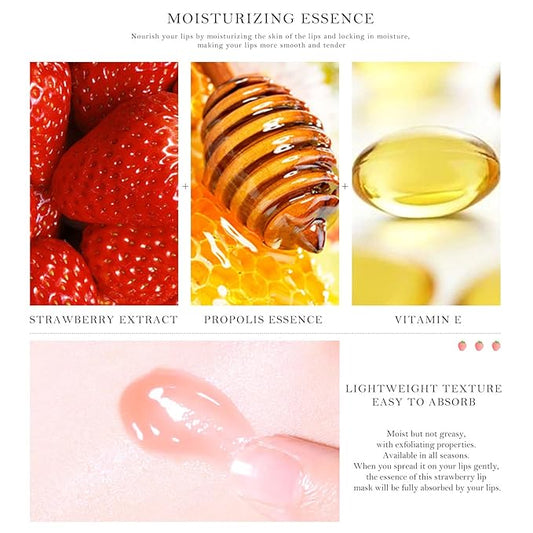 Strawberry Sleeping Lip Mask,Honey Balm Strawberry Lip Balm Honey Pot,Overnight Strawberry Lip Mask for Lip Care Product Moisturize Lip Skin,Plumping Lip and Hydrate Lips 1PC