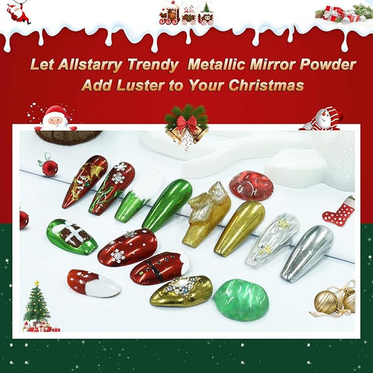 Allstarry Chrome Nail Powder 4 Colors Metallic Mirror Effect Pigment Chrome Iridescent Nail Glitter Magic Unicorn Glitter Dust Kit for Gel Polish Nail Art Decoration Resin Craft, Festivals