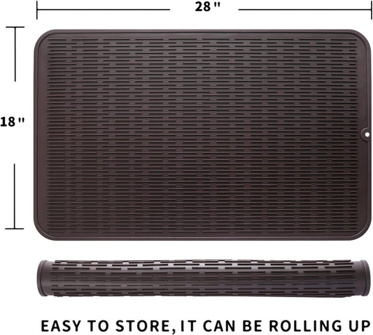 Silicone Dish Drying Mat for Multiple Usage,Easy clean,Eco-friendly,Heat-resistant Silicone Mat for Kitchen Counter or Sink,Refrigerator or Drawer Liner Coffee 3XL 28 inches x 18 inches