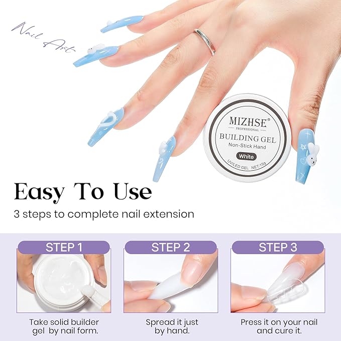 MIZHSE Solid Builder Gel, Non-Sticky White Sculpting Gel for Nails, 3D Nail Art Building Carving Modeling Hard Nail Extension Soak Off U V/LED Salon Home DIY 15g/0.5oz