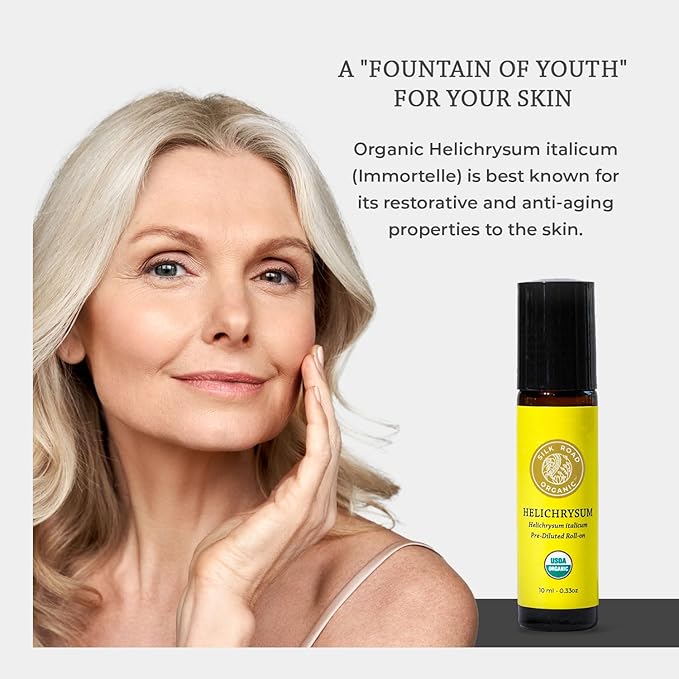 Silk Road Organic Helichrysum Italicum Essential Oil Roll On, 100% Pure USDA Certified Aromatherapy for Skin Vitality & Anti-Aging - 10 ml Roller - Always Pure, Always Organic