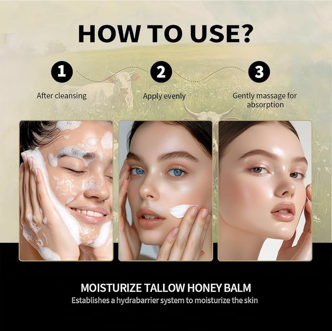 Organic Grass Fed Whipped Tallow and Honey Balm 4oz - Facial Cream, Lip Moisturizer, Body Balm