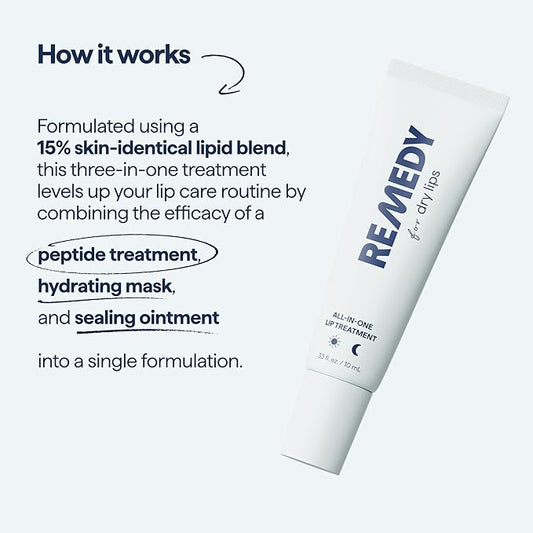 Remedy for Dry Lips - Hydrating and Healing Lip Balm Ointment with Ceramides, Peptides, and Dimethicone - Repairs Dry, Cracked Lips - By Dermatologist Dr. Shah