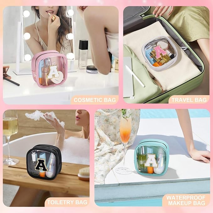YOOLIFE Initial Makeup Bag Travel Toiletry Bag, Clear Makeup Bag Car Accessories For Women Clear Makeup Bags With Zipper Girlfriend Teacher 13 Year Old Girl Gifts Daughter Girl Gifts Mini Black L