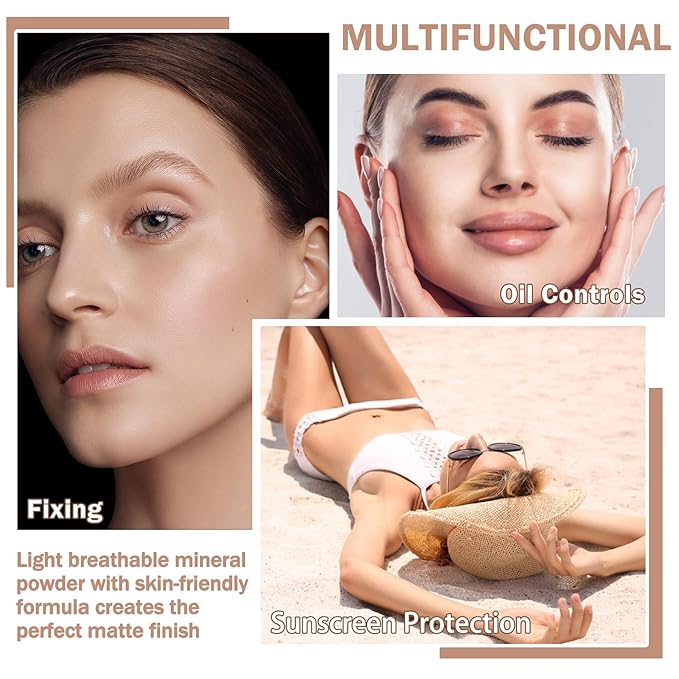 Mineral Sunscreen Setting Powder Mineral Brush Powder SPF 35 PA+++ Oil Control Matte Effect Lightweight Breathable Translucent Powder Setting Powder Sunscreen Makeup for Face with Brush - 02 Fair