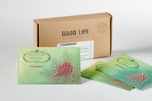 Good Life Cedarwood Scented Sachets | Designed in New Zealand | 12 Sachets