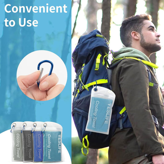 YESLIFE 4 Pack Cooling Towel 40"x12", Gym Towels for Men and Women, Soft Breathable Workout Towels for Yoga, Running, Sport, & More (Black, Dark Blue, Blue, Grey)