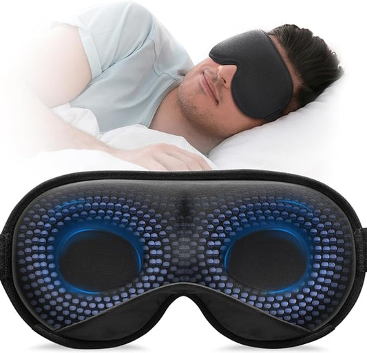 YFONG Weighted Sleep Mask, Women Men 3D Blocking Lights Sleeping Mask (4.2oz/120g), Pressure Relief Night Sleep Eye Mask with Adjustable Strap, Eye Cover Blindfold for Travel Nap Yoga, Black