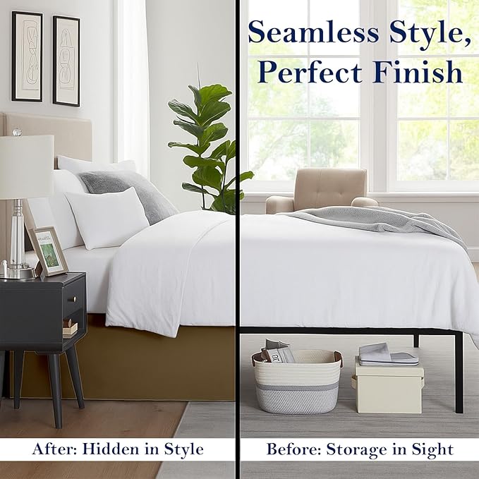 Queen Bed Skirt, Luxury 18 Inch Drop Taupe Pleated Bed Skirt, Double Brushed Microfiber, Box Pleat Design, Wrinkle & Fade Resistant, Easy Fit Tailored Bedskirt for Queen Size Beds